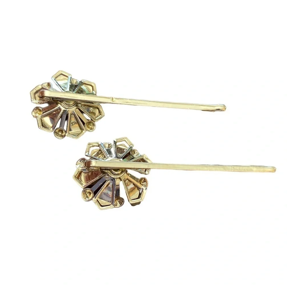 Vintage Bobby pins pearls in gold faux #12-29